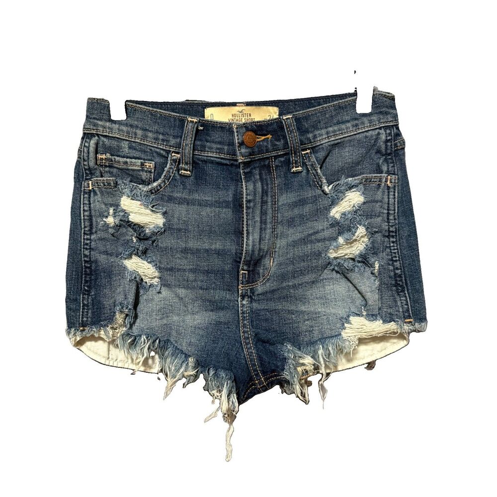 Hollister Vintage Short High Rise Cutoffs Destroyed Women's 0 Cheeky Jean Shorts